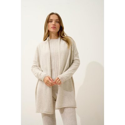 Gilet Long Ouvert Col Châle Gris Perle Chiné Maddie JUST CASHMERE