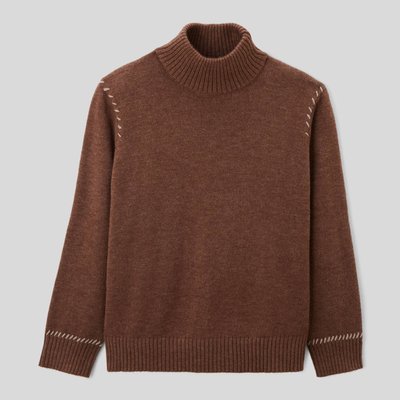 Pull uni en maille avec surpiqures contrastées MONOPRIX