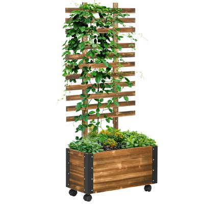 Jardinière avec treillis sur roulettes métal sapin traité OUTSUNNY