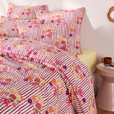Belardi Striped/Floral Print Washed Cotton Duvet Cover LA REDOUTE INTERIEURS