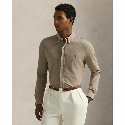 Camicia dritta in piquet di cotone con logo ricamato POLO RALPH LAUREN
