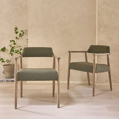 Lot de 2 chaises en chêne et tissu bouclette kaki  LUISA BERAH GETAH