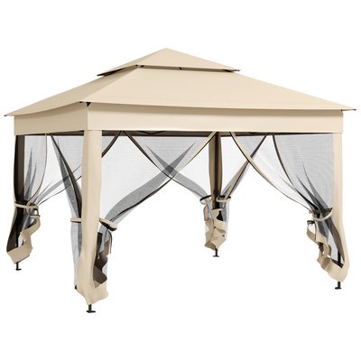 Tonnelle barnum automatique pop-up 3 x 3 m moustiquaires sac inclus beige OUTSUNNY