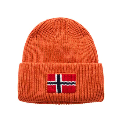 Bonnet kaki en maille tricotée avec un large revers et logo NAPAPIJRI