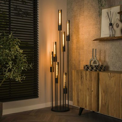 Lampadaire noir avec 7 abat-jour forme tube RALF PIER IMPORT