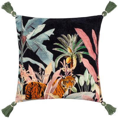 Midnight Jungle Velvet Tasseled Cushion WYLDER