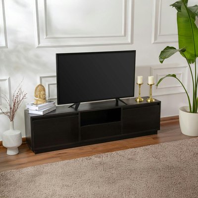 Meuble TV noir avec rangement - effet bois MARFA PIER IMPORT