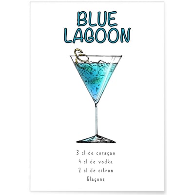 Affiche Cocktail Blue Lagoon L'AFFICHERIE