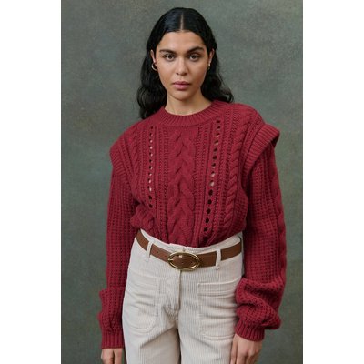 Zopfmuster-Pullover mit Rundhalsausschnitt und Schulterklappen, ANIKA LOUISE MISHA