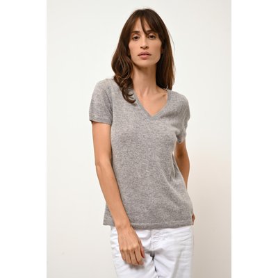 T-Shirt Col V Nuage Chiné Glamis JUST CASHMERE