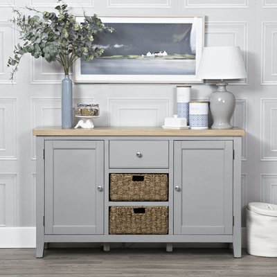 Buffet gris en chêne avec paniers de rangement PAROS PIER IMPORT