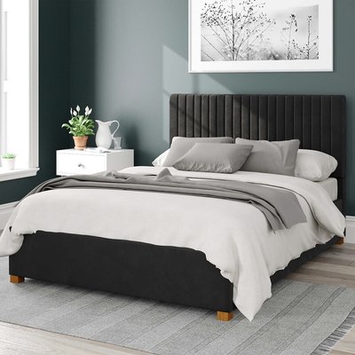 Grant Plush Velvet Storage Ottoman Bed with Vertical Upholstered Headboard ASPIRE