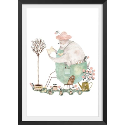 Affiche enfant un oiseau au jardin HEXOA