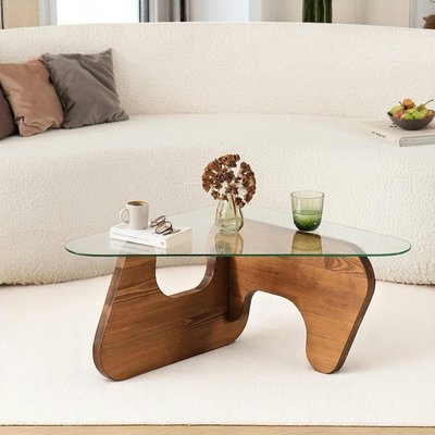 Table basse design en verre et bois brun - forme triangle ANZIO PIER IMPORT