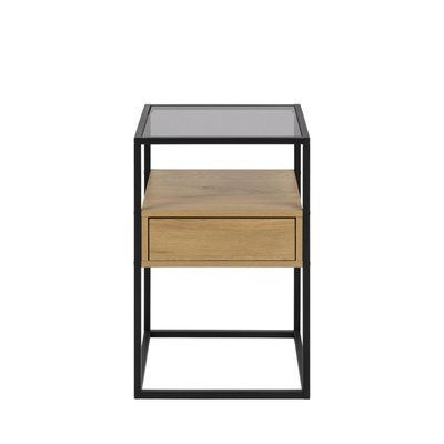 Table de chevet 1 tiroir en verre, bois et métal - Luma DRAWER