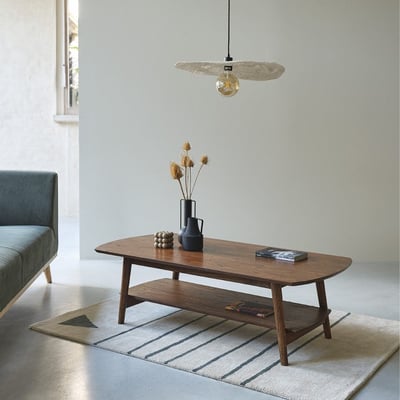 Table basse en bois massif 130 cm double plateau  VINTAGE BERAH GETAH
