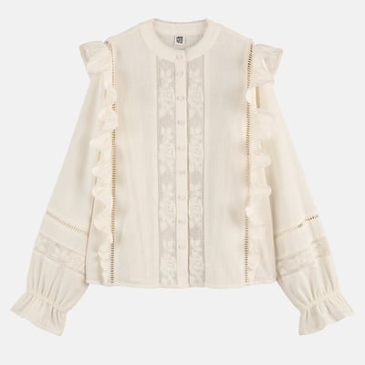 Chemise col rond, avec broderies et volants LA REDOUTE COLLECTIONS
