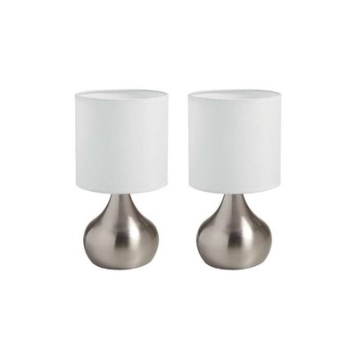 2 Lampes De Chevet Tactile Ida Chrome Mat Abat-jour Blanc MILLUMINE