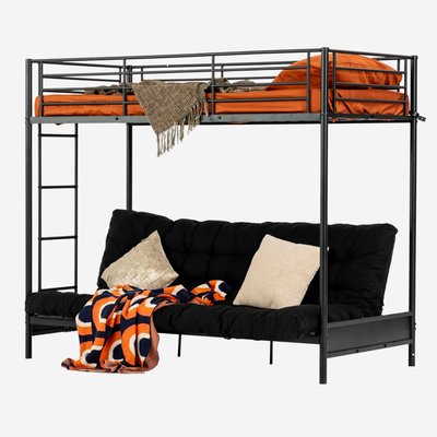 Lit superposé avec banquette en métal et matelas futon,Libertynmica MEUBLES COSY