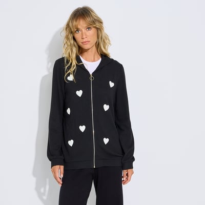 Sweat zippé à capuche motif cœurs GRAIN DE MALICE