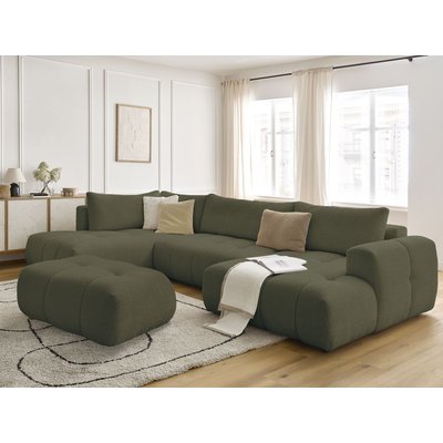 Canapé panoramique convertible 5 places en tissu bouclette avec pouf, FUJI BOBOCHIC
