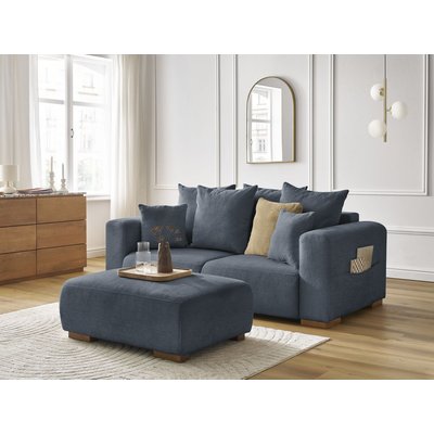 Canapé droit fixe 3 places en tissu chiné avec pouf, SIDONIE BOBOCHIC