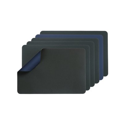 Set de table rectangulaire réversible - 6 pièces - Cuir recyclé bleu nuit et gris anthracite BJORN
