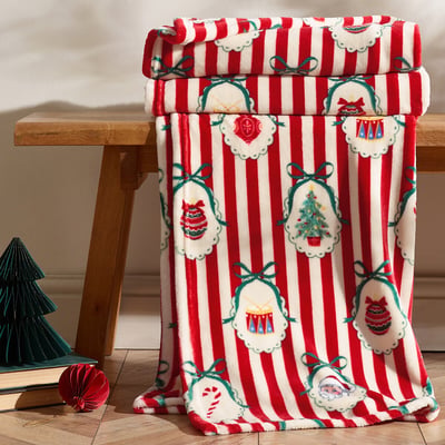 Vintage Stripe Christmas Cosy Fleece Blanket Throw CATHERINE LANSFIELD