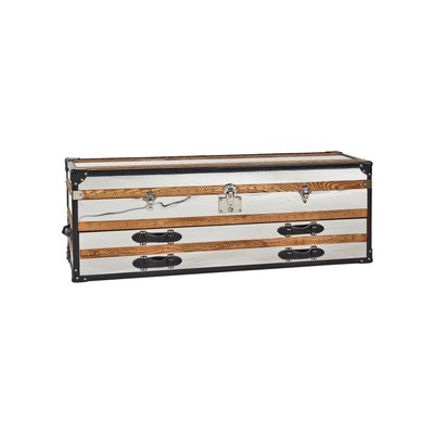 Commode basse 1 coffre 2 tiroirs en acier inoxydable et cuir NOW'S HOME
