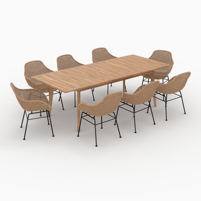 Table et chaises de jardin 8 personnes en bois de teck, résine - CARMELA RENDEZ-VOUS DÉCO