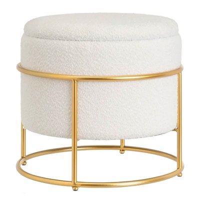 Pouf coffre tissu bouclette blanc et métal doré 43x43x40cm WADIGA