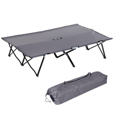 Lit de camp pliable double avec sac de transport Oxford métal OUTSUNNY