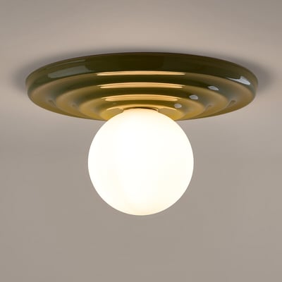 Plafón o aplique de pared, de cerámica y vidrio opalino, diámetro 33,2 cm, HOLI LA REDOUTE INTERIEURS