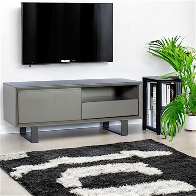 Meuble TV moderne en céramique et bois peint en gris 1 porte et 1 tiroir 120 cm style contemporain TORONTO PIER IMPORT