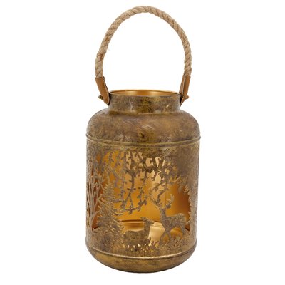 Lanterne en métal antique décor Cerf et Biche intérieur doré AUBRY GASPARD