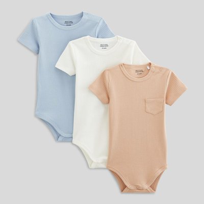 Lot de 3 bodies côtelés manches courtes en coton BIO GOTS BOUT'CHOU