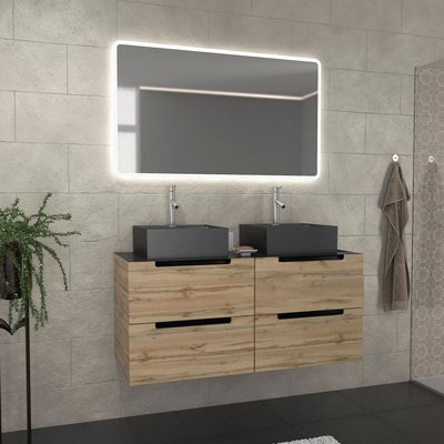 Ensemble de salle de bains avec 2 vasques et 1 miroir rectangulaires à led HOME MAISON