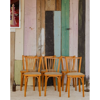Lot de 6 chaises Baumann en bois Claude N°1387 - Bon état DEBONGOUT