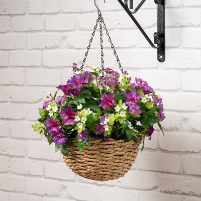 58cm Artificial Petunia & Star Flower Hanging Basket SO'HOME