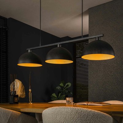 Suspension îlot 3 abat-jour noirs plissés RALF PIER IMPORT