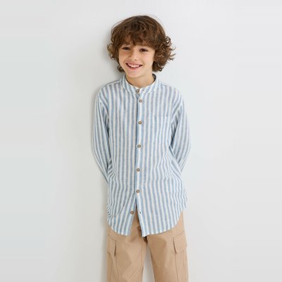 Chemise col mao rayée en coton et lin MONOPRIX