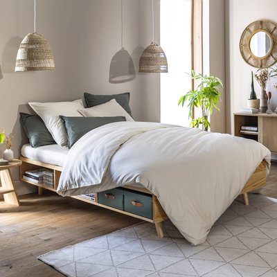 Lit en bois massif avec niches de rangement TERRE DE NUIT