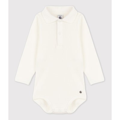 Body manga larga bebé cuello polo de algodón PETIT BATEAU