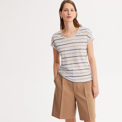T-shirt rayé en lin, col rond, manches courtes ANNE WEYBURN