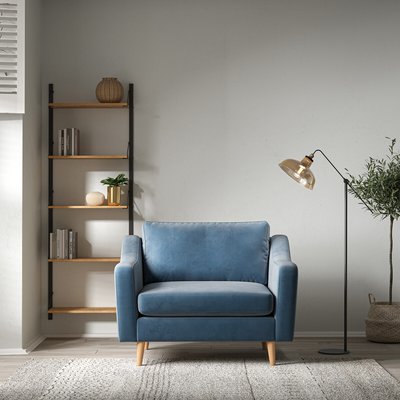 Rosa Curve Velvet Snuggle Chair with Light Wood Legs SO'HOME