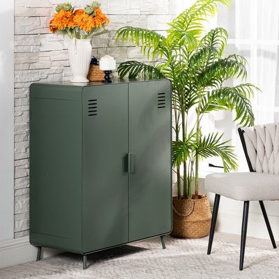 Armoire de rangement avec 2 portes et 3 couches en métal industriel,WALNUTCABINET MEUBLES COSY