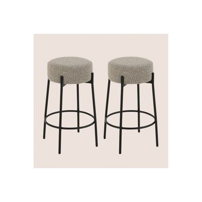 Tabourets de bar en métal noir et bouclette (lot de 2) - GERDA HELLIN, DEPUIS 1862