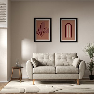 Ada Scandi Buttoned Soft Woven 2 Seater Sofa with Light Wood Legs ÉDITÉ