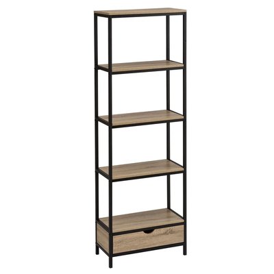 Étagère Métal Noir et Bois + 1 Tiroir- Hauteur 180cm WADIGA