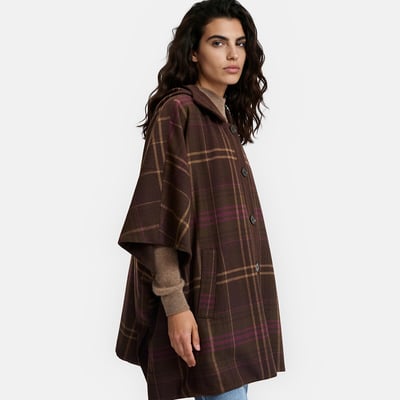 Veste cape à carreaux et capuche, réversible  LA REDOUTE COLLECTIONS